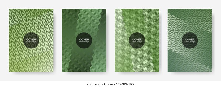Zig zag lines halftone banner templates set, vector backgrounds for   booklet covers. Digital zig zag gradient line stripes composition. Advertising placard pages.