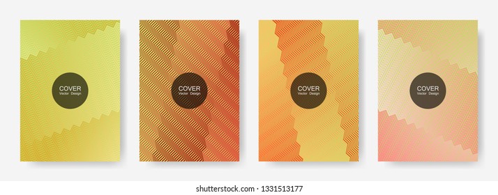 Zig zag lines halftone banner templates set, gradient stripes texture vector backgrounds for   booklet covers. Geometric zig zag gradient line stripes composition. Poster backdrops collection.