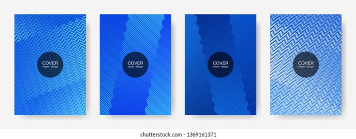 Zig zag lines halftone banner templates set, vector backgrounds for   brochure covers. Tech zig zag gradient line stripes pattern. Advertising banners set.