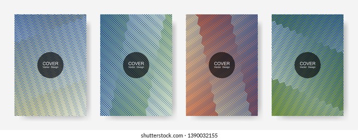Zig zag lines halftone banner templates set, vector backgrounds for   business covers. Abstract zig zag gradient line stripes composition. Corporate folders design.