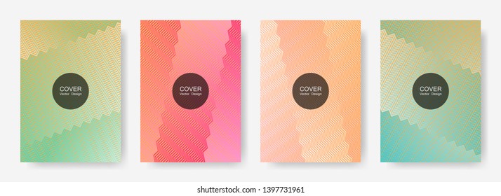 Zig zag lines halftone banner templates set, vector backgrounds for   magazines. Digital zig zag gradient line stripes composition. Corporate folders design.