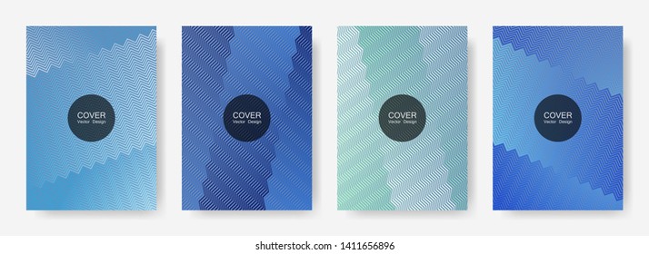 Zig zag lines halftone banner templates set, gradient stripes texture vector backgrounds for   business covers. Modern zig zag gradient line stripes pattern. Advertising banners set.