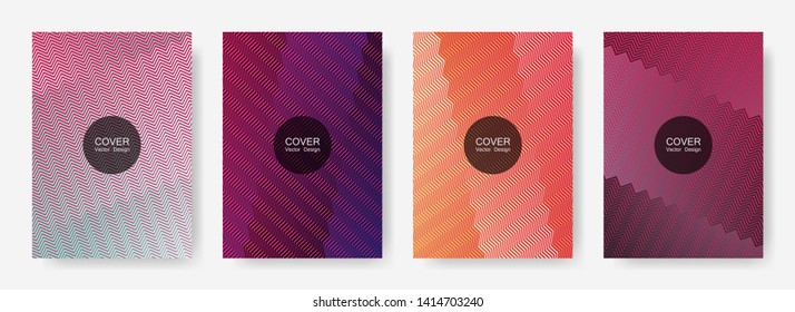 Zig zag lines halftone banner templates set, vector backgrounds for   annual reports. Vivid zig zag gradient line stripes pattern. Presentation backgrounds set.