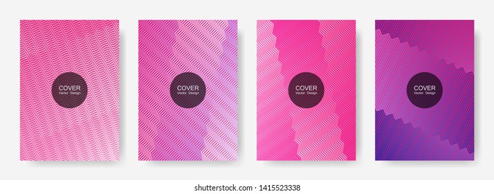 Zig zag lines halftone banner templates set, vector backgrounds for   catalog covers. Minimal zig zag gradient line stripes composition. Certificate backdrops design.