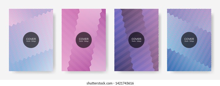 Zig zag lines halftone banner templates set, gradient stripes texture vector backgrounds for   annual reports. Futuristic zig zag gradient line stripes composition. Brandibng banner templates.