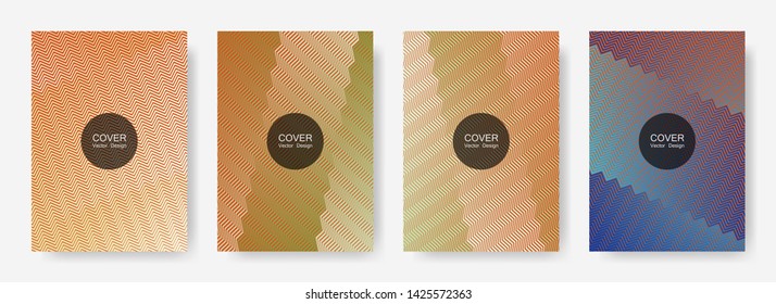 Zig zag lines halftone banner templates set, vector backgrounds for   cover layouts. Stylish zig zag gradient line stripes pattern. Brandibng banner templates.