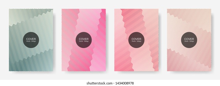 Zig zag lines halftone banner templates set, vector backgrounds for   cover layouts. Bright zig zag gradient line stripes pattern. Corporate folders design.
