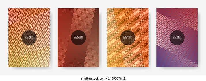 Zig zag lines halftone banner templates set, vector backgrounds for   booklet covers. Geometric zig zag gradient line stripes composition. Advertising placard pages.