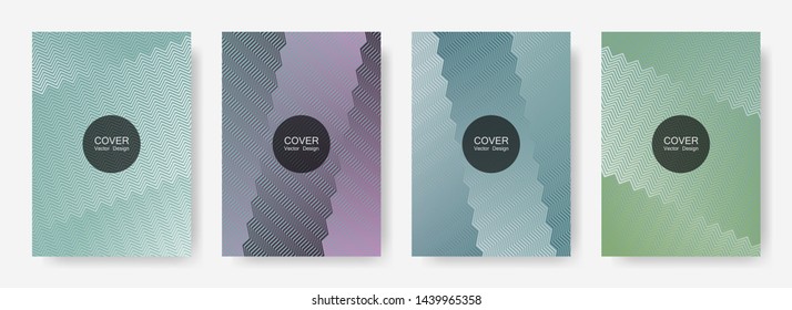 Zig zag lines halftone banner templates set, gradient stripes texture vector backgrounds for   scientific covers. Modern zig zag gradient line stripes composition. Poster backdrops collection.