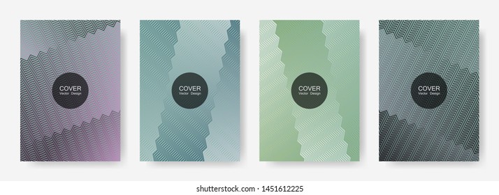 Zig zag lines halftone banner templates set, vector backgrounds for   catalog covers. Laconic zig zag gradient line stripes composition. Certificate backdrops design.