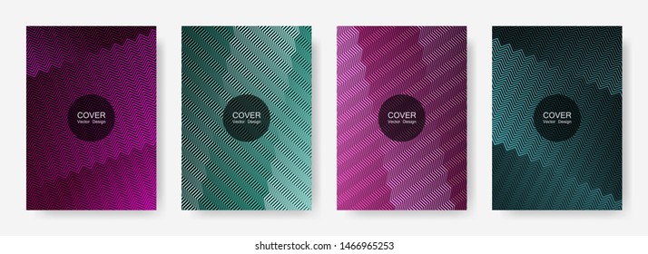 Zig zag lines halftone banner templates set, vector backgrounds for   business covers. Vivid zig zag gradient line stripes pattern. Advertising banners set.