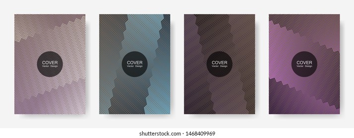 Zig zag lines halftone banner templates set, vector backgrounds for   cover layouts. Futuristic zig zag gradient line stripes composition. Certificate backdrops design.