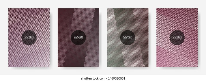 Zig zag lines halftone banner templates set, gradient stripes texture vector backgrounds for   annual reports. Futuristic zig zag gradient line stripes composition. Poster backdrops collection.