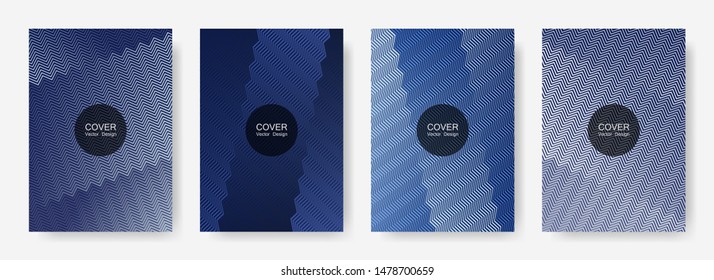 Zig zag lines halftone banner templates set, vector backgrounds for brochure covers. Bright zig zag gradient line stripes pattern. Advertising banners set.