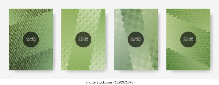 Zig zag lines halftone banner templates set, vector backgrounds for   annual reports. Geometric zig zag gradient line stripes composition. Advertising placard pages.