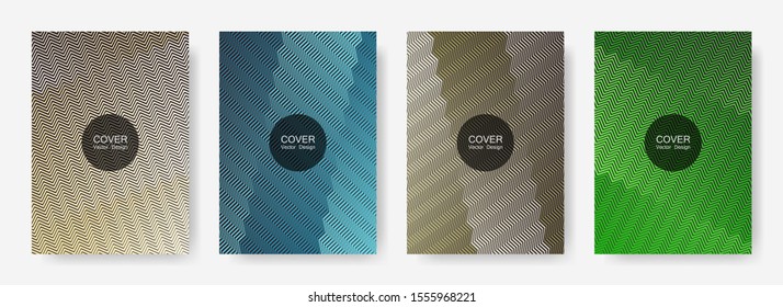 Zig zag lines halftone banner templates set, gradient stripes texture vector backgrounds for   annual reports. Minimal zig zag gradient line stripes composition. Advertising placard pages.