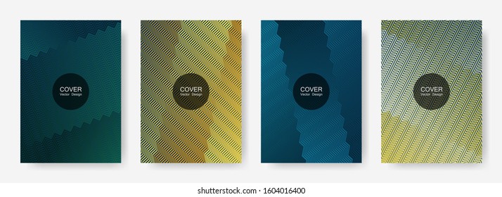 Zig zag lines halftone banner templates set, vector backgrounds for   cover layouts. Stylish zig zag gradient line stripes pattern. Presentation backgrounds set.