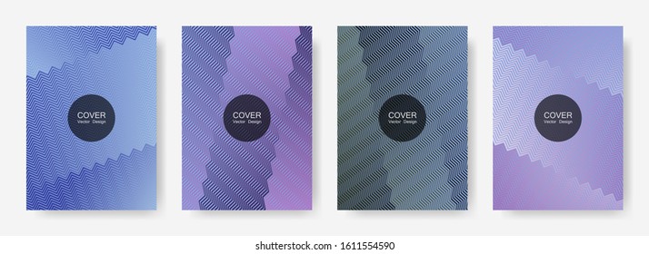 Zig zag lines halftone banner templates set, vector backgrounds for   scientific covers. Geometric zig zag gradient line stripes composition. Corporate folders design.