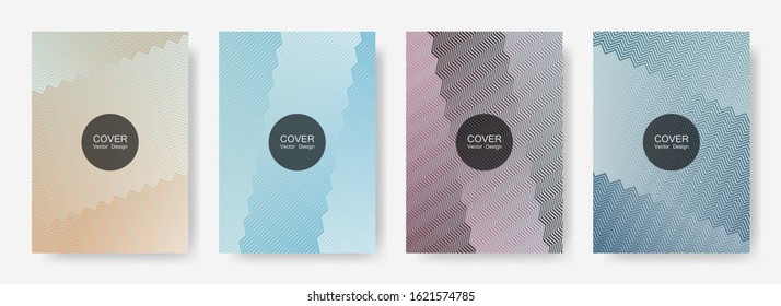 Zig zag lines halftone banner templates set, gradient stripes texture vector backgrounds for   annual reports. Abstract zig zag gradient line stripes composition. Advertising placard pages.