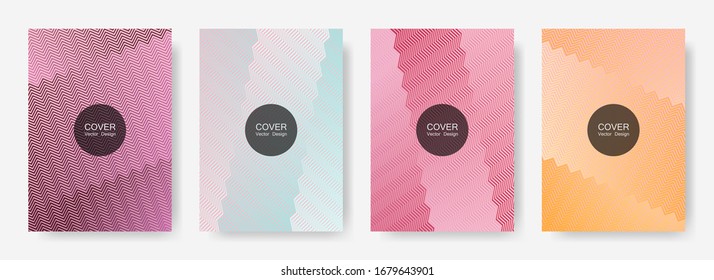 Zig zag lines halftone banner templates set, gradient stripes texture vector backgrounds for   booklet covers. Abstract zig zag gradient line stripes composition. Corporate folders design.