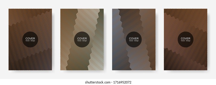 Zig zag lines halftone banner templates set, vector backgrounds for   brochure covers. Minimalistic zig zag gradient line stripes composition. Presentation backgrounds set.