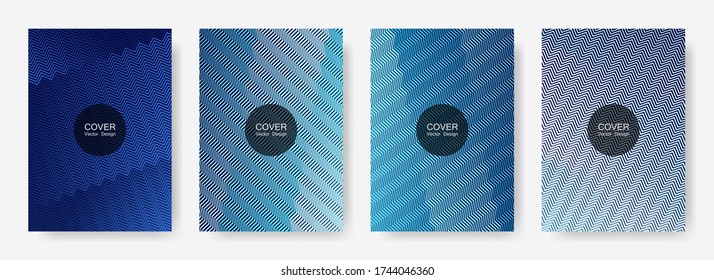 Zig zag lines halftone banner templates set, vector backgrounds for   brochure covers. Minimalistic zig zag gradient line stripes composition. Certificate backdrops design.