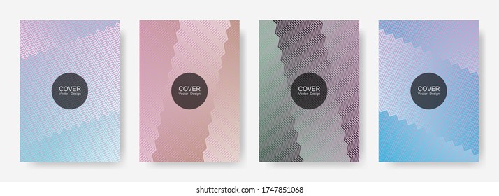 Zig zag lines halftone banner templates set, vector backgrounds for   scientific covers. Digital zig zag gradient line stripes composition. Corporate folders design.