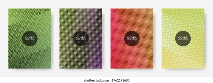 Zig zag lines halftone banner templates set, vector backgrounds for   scientific covers. Abstract zig zag gradient line stripes composition. Certificate backdrops design.