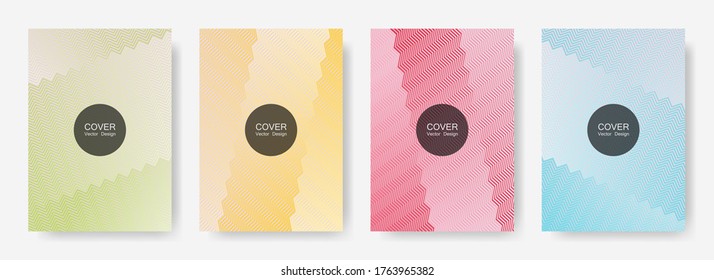 Zig zag lines halftone banner templates set, vector backgrounds for   scientific covers. Geometric zig zag gradient line stripes composition. Poster backdrops collection.