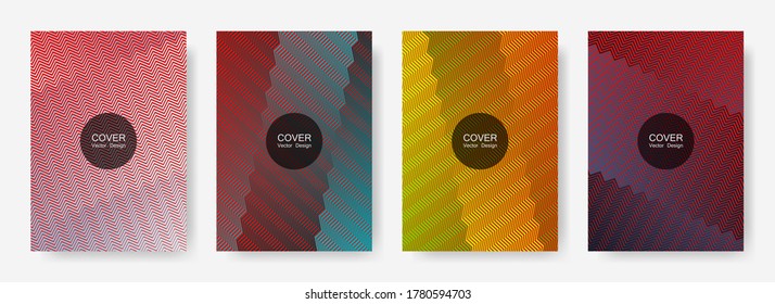 Zig zag lines halftone banner templates set, vector backgrounds for   booklet covers. Minimalistic zig zag gradient line stripes composition. Certificate backdrops design.