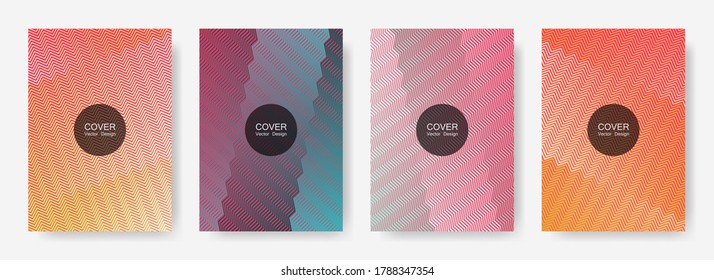 Zig zag lines halftone banner templates set, gradient stripes texture vector backgrounds for   catalog covers. Tech zig zag gradient line stripes pattern. Brandibng banner templates.