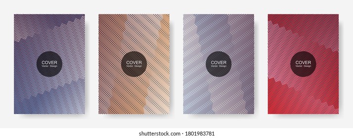 Zig líneas zag semitonos plantillas de banner set, fondos vectoriales para   informes anuales. Patrón de rayas de línea de degradado de zag vibrante. Diseño de fondos de certificados.