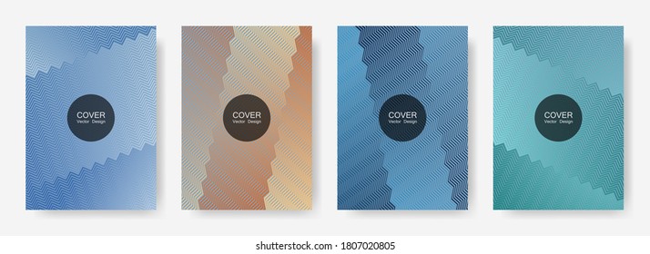 Zig zag lines halftone banner templates set, vector backgrounds for   business covers. Stylish zig zag gradient line stripes pattern. Corporate folders design.