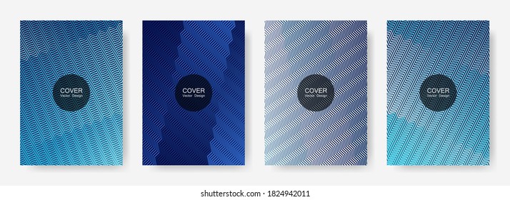 Zig zag lines halftone banner templates set, gradient stripes texture vector backgrounds for   business covers. Futuristic zig zag gradient line stripes composition. Brandibng banner templates.