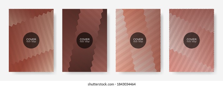 Zig líneas zag semitonos plantillas de banner set, fondos vectoriales para   informes anuales. Sencilla composición de franjas de línea de degradado de zag zig. Colección de fondo de afiches.