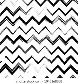 ZIG ZAG PAINTED BRUSH HAND DRAW. SEAMLESS VECTOR PATTERN. GRUNGE DESIGN ART MONOCHROME BACKGROUND