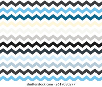Zig zag patrón de colores azules tonos Conjunto de patrones sin costuras. Patrón geométrico en tonos azules. Zigzags, círculos, diamantes, triángulos y líneas