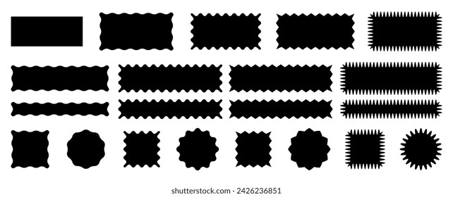 Zig zag rectangular shape with jagged edges. Torn shape pieces set. Jagged black rectangular design elements