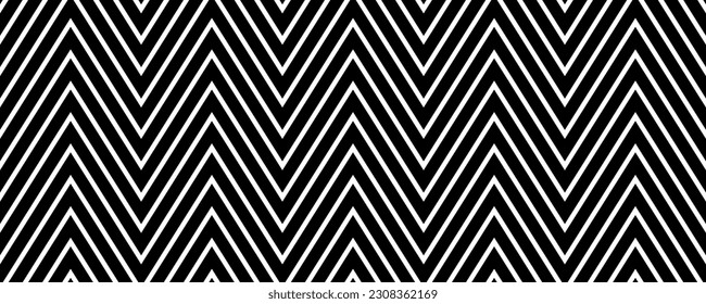 Zig zag seamless pattern. Black and white chevron ornament background. Repeating herringbone motif texture with diagonal lines. Textile design template swatch. Vector backdrop