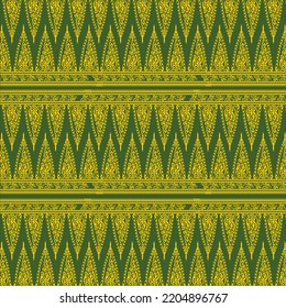 Zig Zag Seamless Pattern of Indonesian Traditional Batik. Yellow Green Triangular Aztec Pattern Vector Design