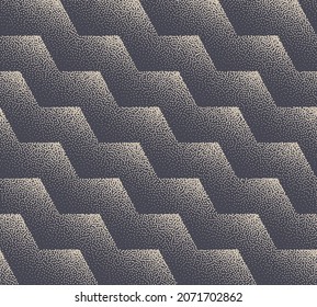 Zig Zag Seamless Pattern Stippled Geometric Vector Abstract Background. Hand Drawn Dotwork Tileable Range Lines Texture Dotted Zig Zag Grunge Repetitive Wallpaper. Halftone Retro Art Illustration