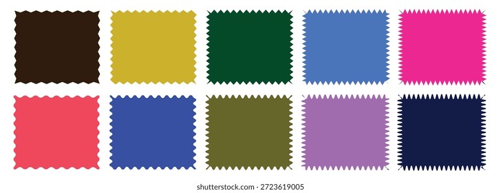  Zig Zag Shapes for Stickers, Badges, labels, banners. Zig zag edge rectangle shape collection.Set of Zigzag and colorful Shapes.Colorful Wavy Edge Rectangles set. Zigzag frame. Modern Playful kids Rectangular Frames Set