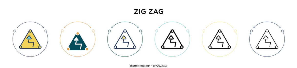 Zig zag sign icon in filled, thin line, outline and stroke style. Vector illustration of two colored and black zig zag sign vector icons designs can be used for mobile, ui, web