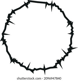 Zig zag, spiky circle, ruffed black design element with no fill. Transparent background.  Abstract vector illustration, eps 10.