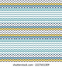 Zig zag stripes seamless pattern. Hand drawn wave lines mosaic ornament. Retro stripe print wallpaper. Vintage design for fabric, textile, wrapping paper, cover. Vector illustration