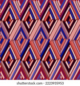 Zig zag tile ornament. Hand drawn rhombus mosaic seamless pattern. Vintage boho background. Freehand stripes wallpaper. Geometric design for fabric, textile print, wrapping paper, cover.