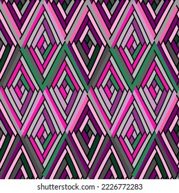 Ornamento de azulejos de Zig zag. Patrón sin fisuras del mosaico de rhombus dibujado a mano. Fondo de boho vintage. Papel tapiz de rayas de mano libre. Diseño geométrico para tela, imprenta textil, papel envolvente, cubierta.