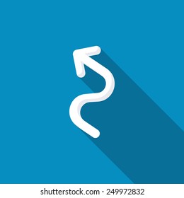 Zig zag upper right arrow icon. Modern design flat style icon with long shadow effect