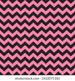 Zig zag Valentines day pattern. Regular chevron stripes of pink and black color. Classic zigzag lines abstract geometry background. Seamless texture print. Vector illustration