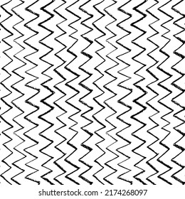 Zig zag lignes verticales de charbon de bois motif vectoriel harmonieux. Décor abstrait géométrique zigzag dessiné à la main. Des éléments de craie géométrique style Doodle. Texture minimaliste noire et blanche répétée. 